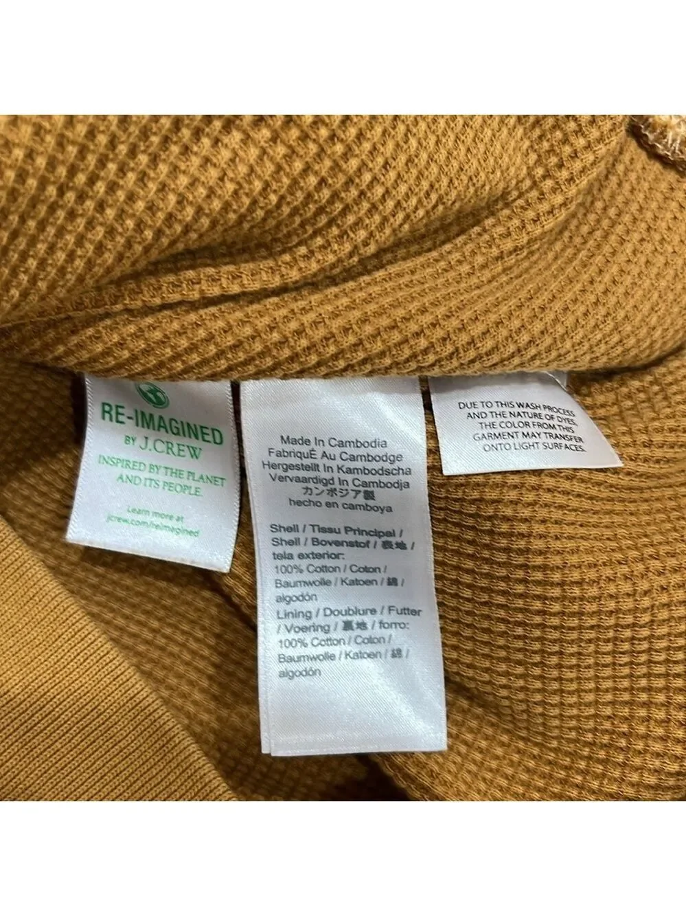 J. Crew Garment Dyed Thermal Lined Pullover Hoodie SZ M Distant Plains Mustard